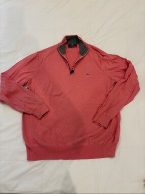 Vineyard Vines Coral Zip-Neck Sweater with Contrasting Collar